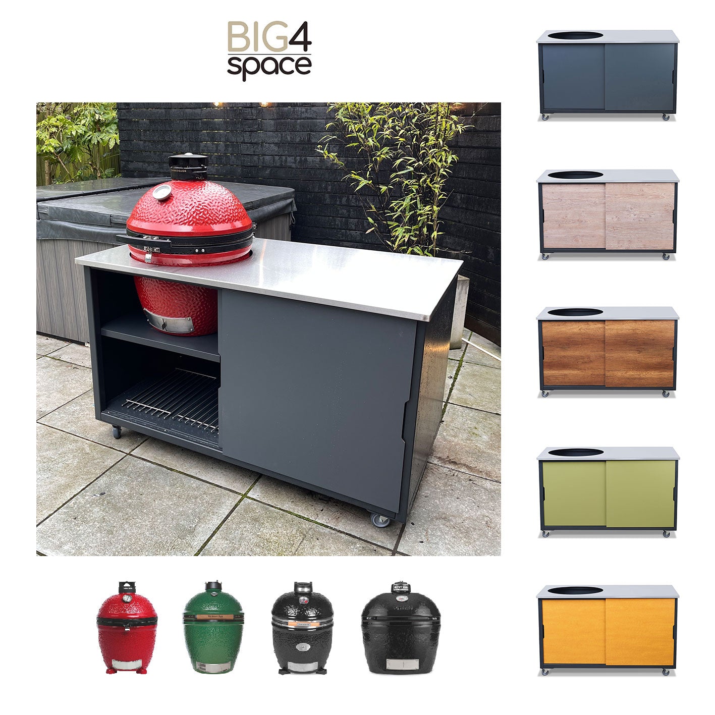 Kamado table - Kamado outdoor kitchen - Outdoor kitchen - big4space 150 large table - kamadospace - kamado joe table - big green egg table, big green egg nest, outdoor kitchen island