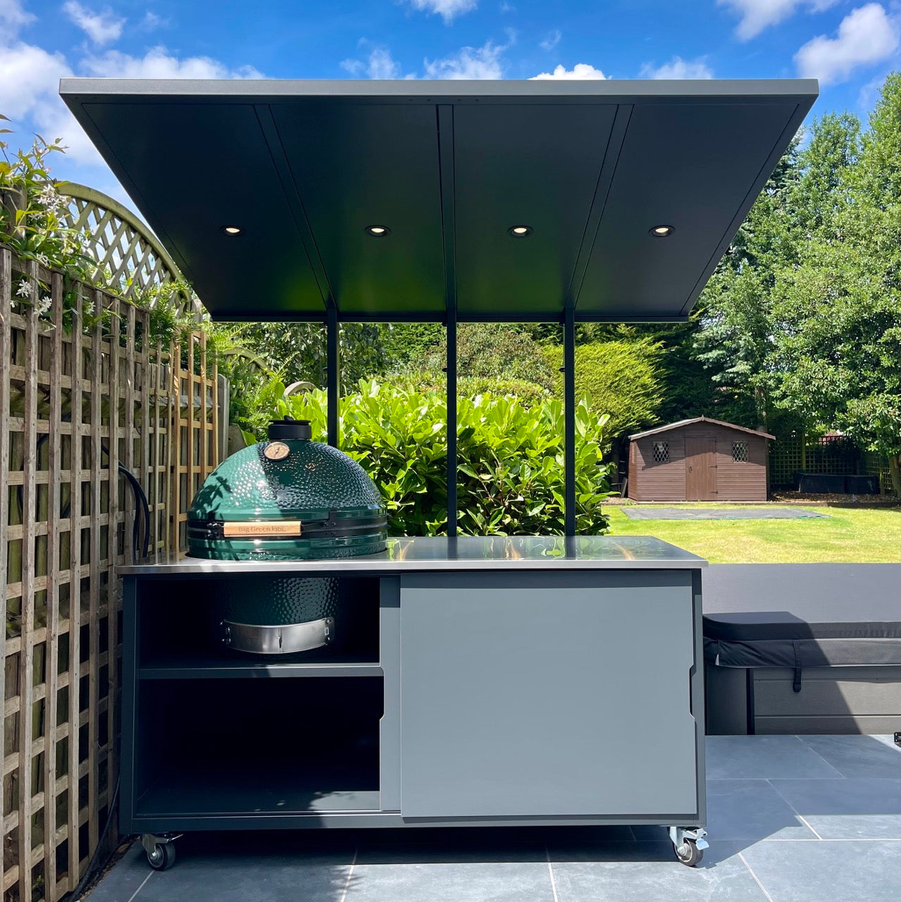 BIG4SPACE BBQ gazebo. Grill canopy. BBQ shelter, Umbrella. Outdoor kitchen. Big Green Egg table - BIG4SPACE kitchen - kamado kitchen - Kamado table - grill table