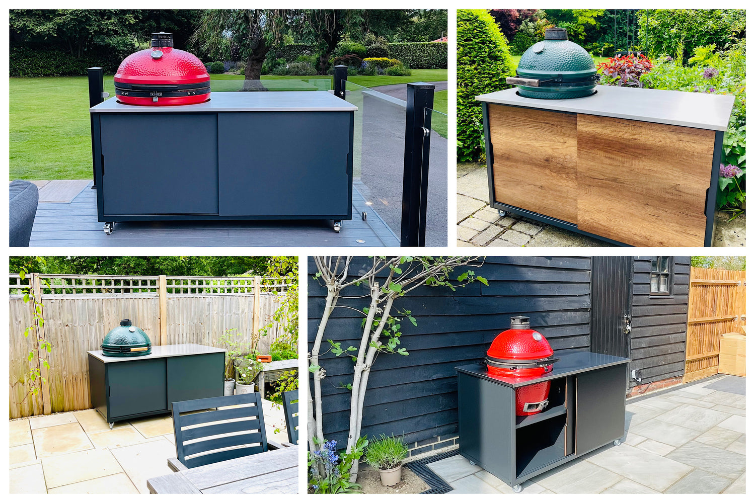 BIG4SPACE kamado kitchen sliding doors. Kamado table. outdoor kitchen island. Kamado joe table. Big Green Egg table. 