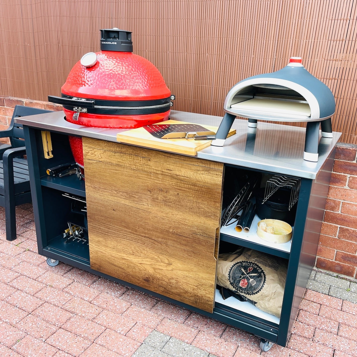 BIG4SPACE outdoor kitchen - kamado table - big4space 150 - pizza table. Kamadospace. Kamado cabinet.