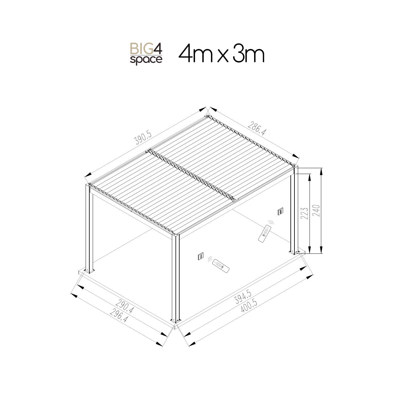 BIG4SPACE premium pergola (motorised roof, LED, all sides screens) - KamadoSpace