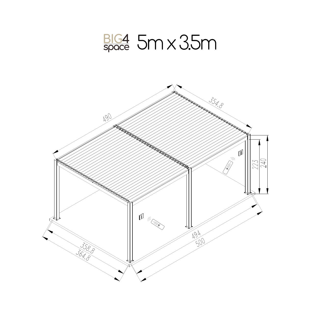 BIG4SPACE premium pergola (motorised roof, LED, all sides screens) - KamadoSpace