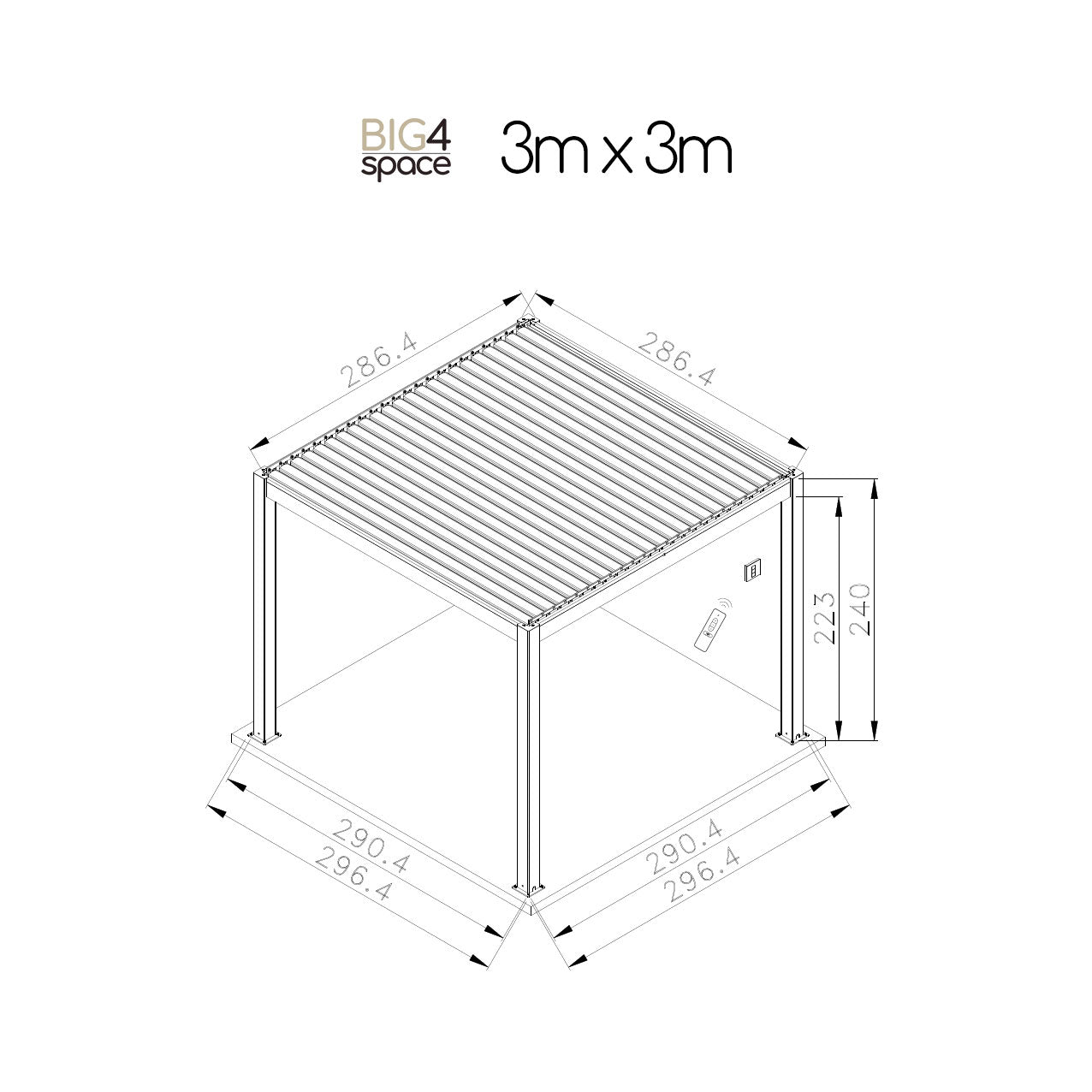 BIG4SPACE premium pergola (motorised roof, LED, all sides screens) - KamadoSpace